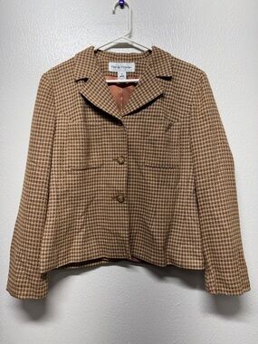 Rena Rowan Brown Houndstooth Silk Blend Blazer